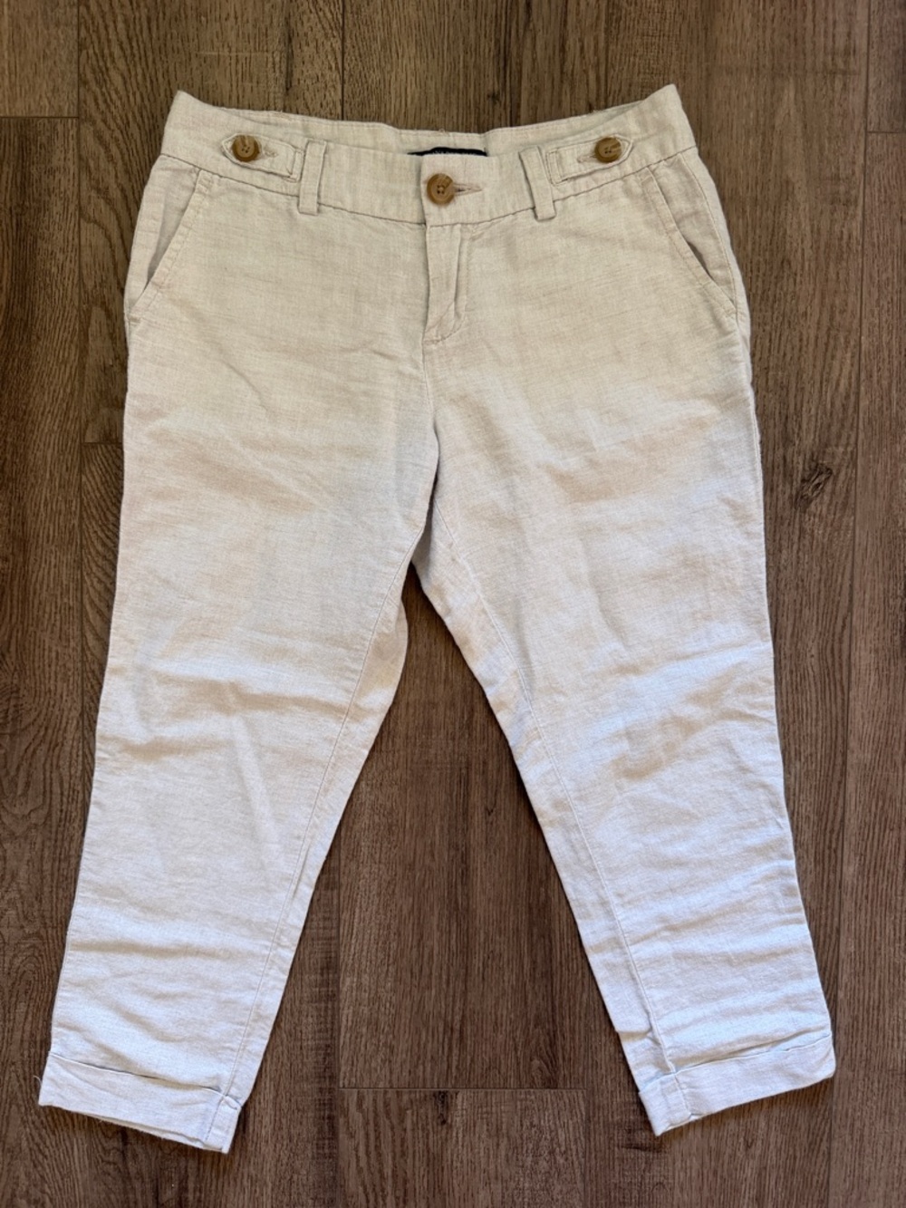 Banana Republic Light Beige Cropped Linen Blend Pants